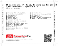 Zadní strana obalu CD Stravinskij, Milhaud, Prokofjev: Pulcinella, Ebony - Scaramouche - Symfonie č. 1