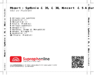 Zadní strana obalu CD Mozart: Symfonie č. 35, č. 38, Koncert č. 5 A dur