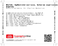 Zadní strana obalu CD Dvořák: Symfonické variace, Scherzo capriccioso, Legendy