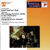 Přední strana obalu CD Prokofiev: Peter and the Wolf; Saint-Saens: Carnival of the Animals; Britten: The Young Person's Guide to the Orchestra