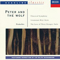 Sir Ralph Richardson, Sir Adrian Boult, Sir Malcolm Sargent, Walter Weller – Prokofiev: Peter and the Wolf; Symphony No.1; Lieutenant Kijé Suite; The Love for Three Oranges Suite